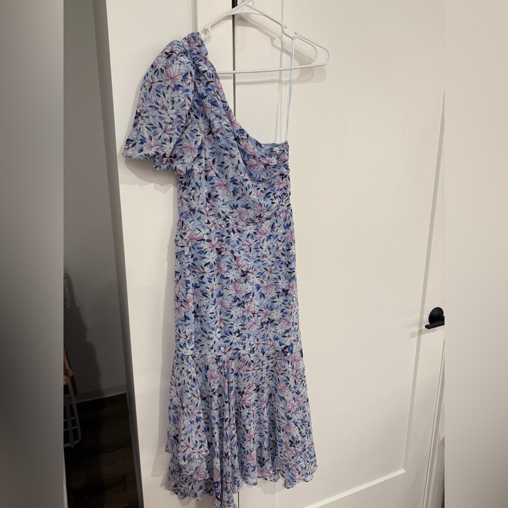 Astr One-Shoulder Floral Dress in Blue and Pink